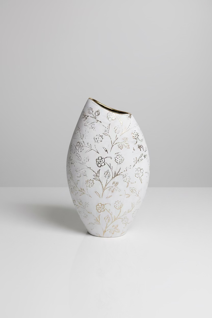Vase Décoratif Blanc & Doré